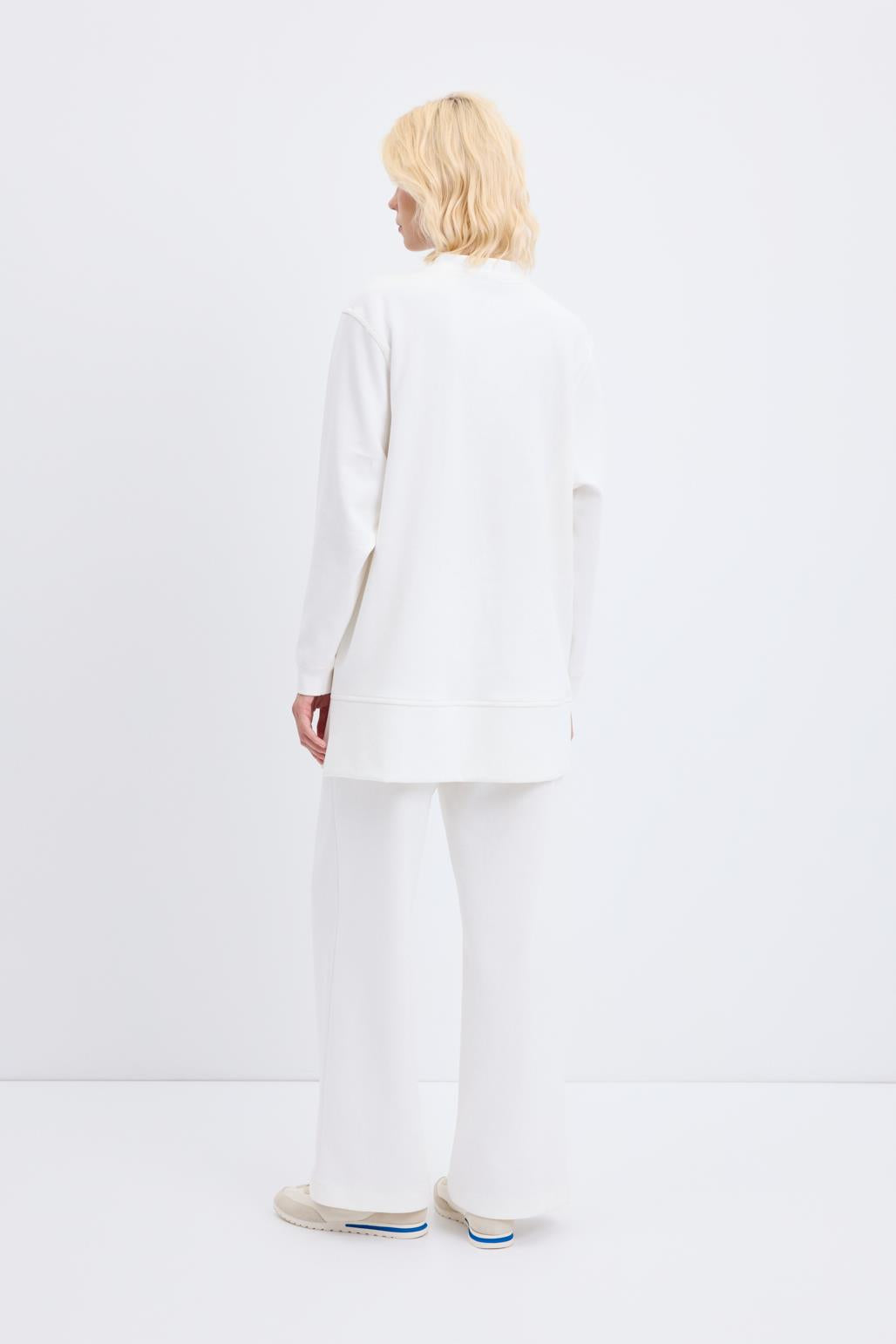 Oversize Yandan Yırtmaçlı Sweatshirt Ekru