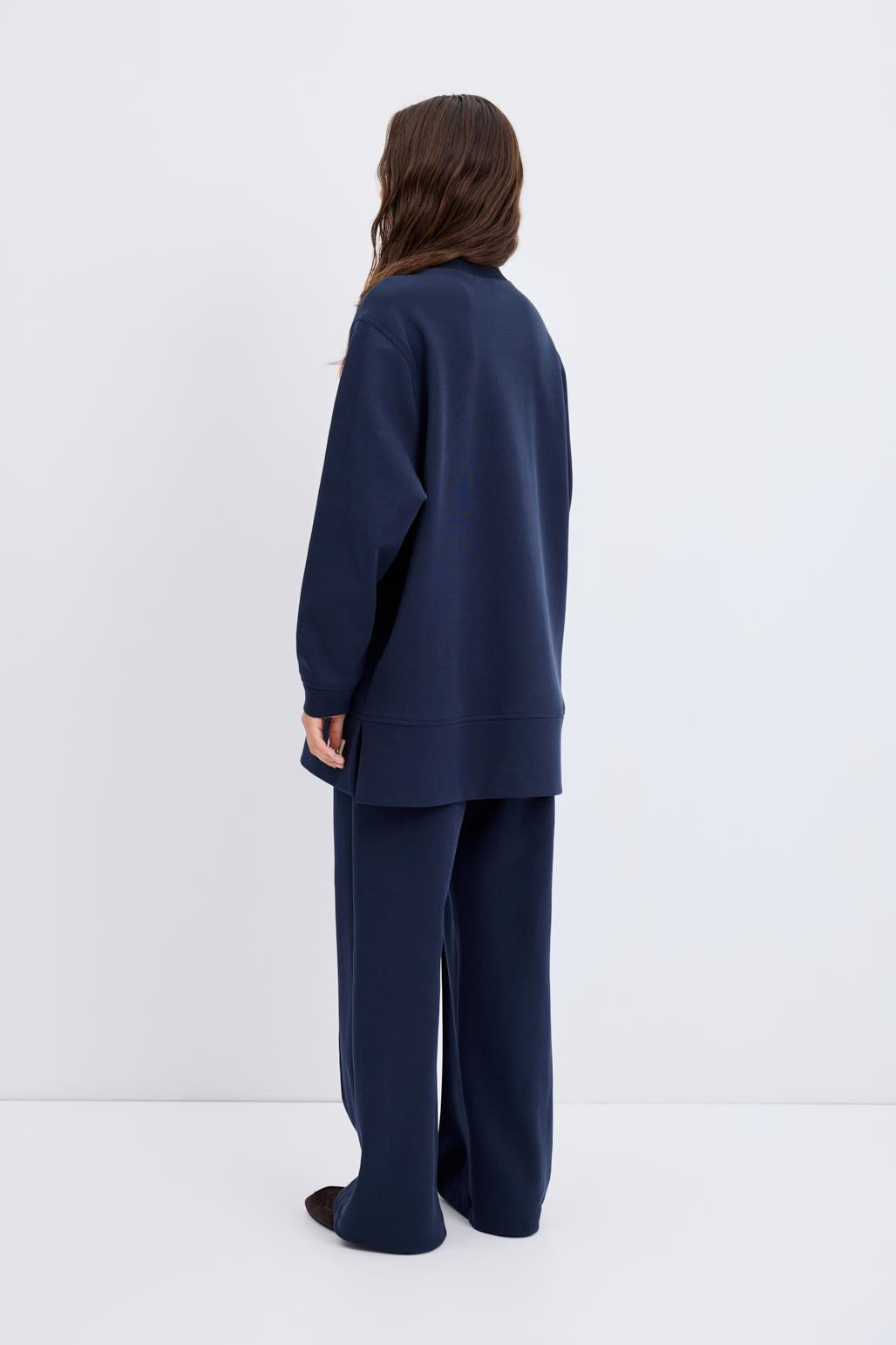 Oversize Yandan Yırtmaçlı Sweatshirt Lacivert