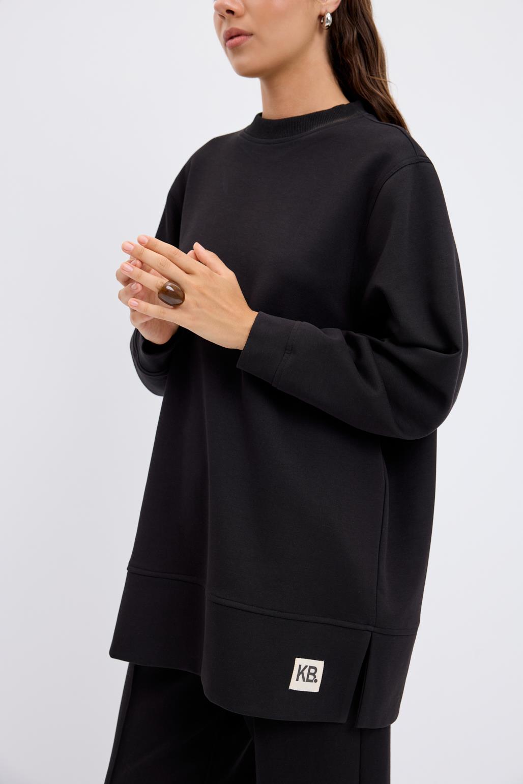 Oversize Yandan Yırtmaçlı Sweatshirt Siyah
