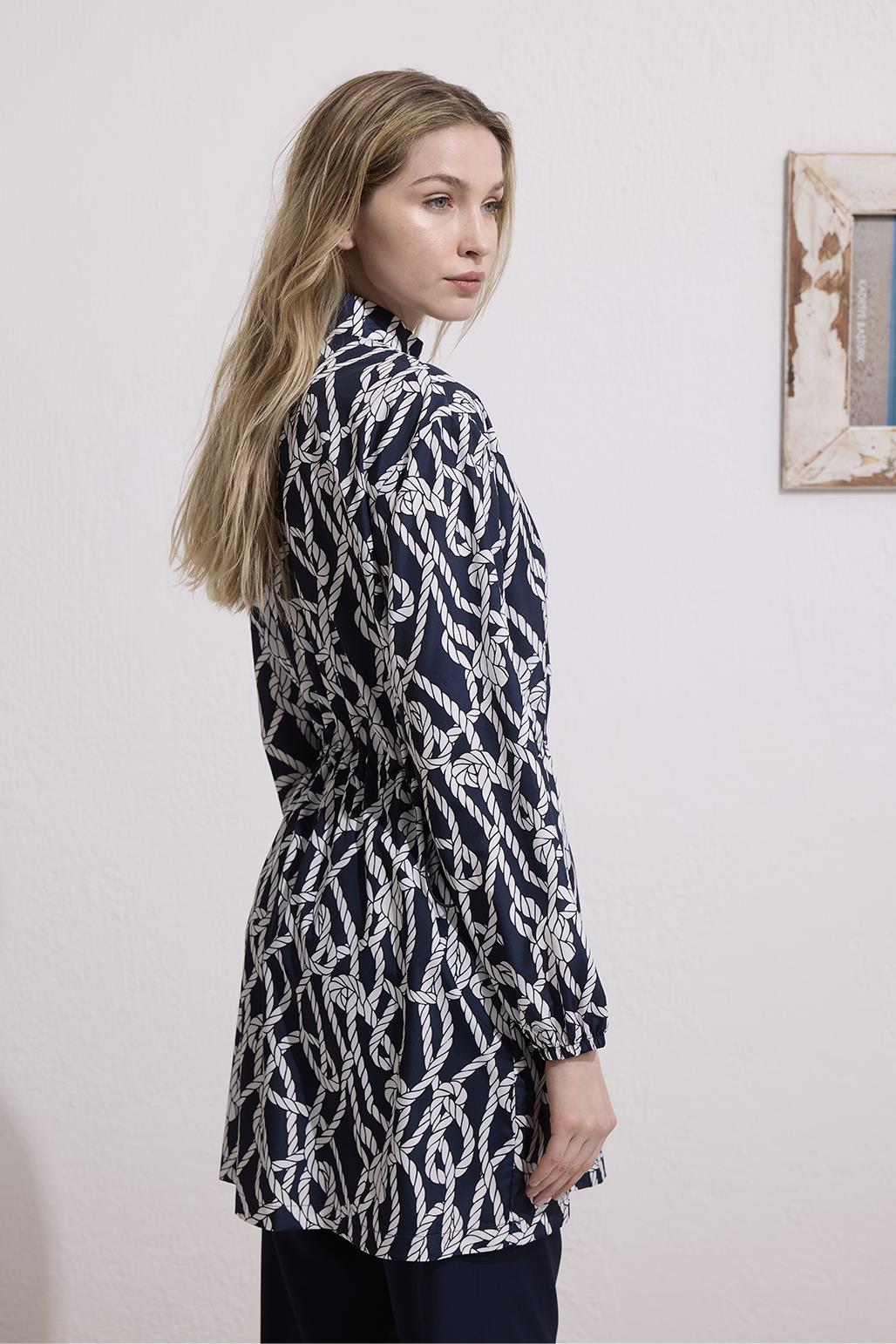 Paraşüt Beli Büzgülü Tesettür Mayo Takım Lacivert