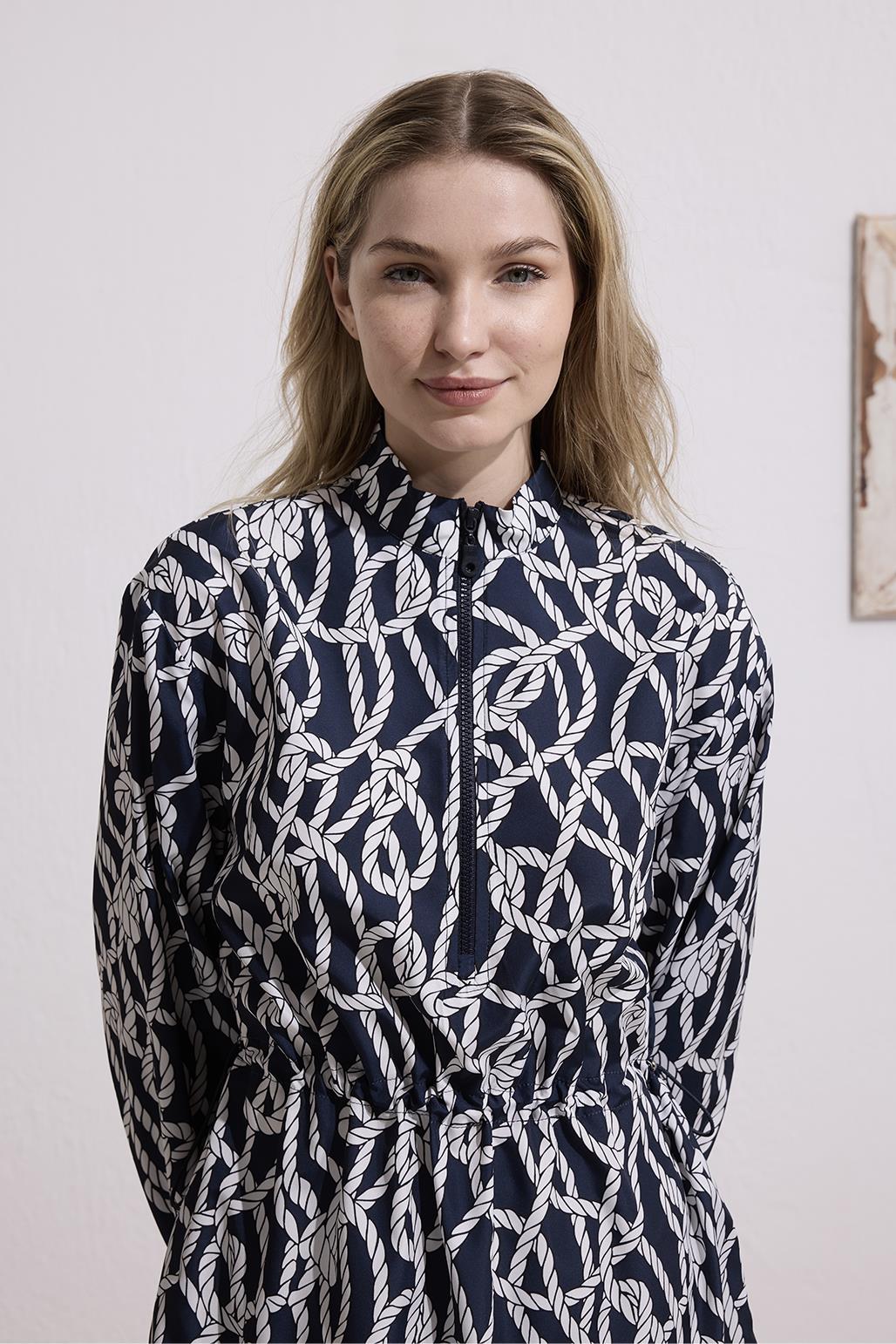 Paraşüt Beli Büzgülü Tesettür Mayo Takım Lacivert