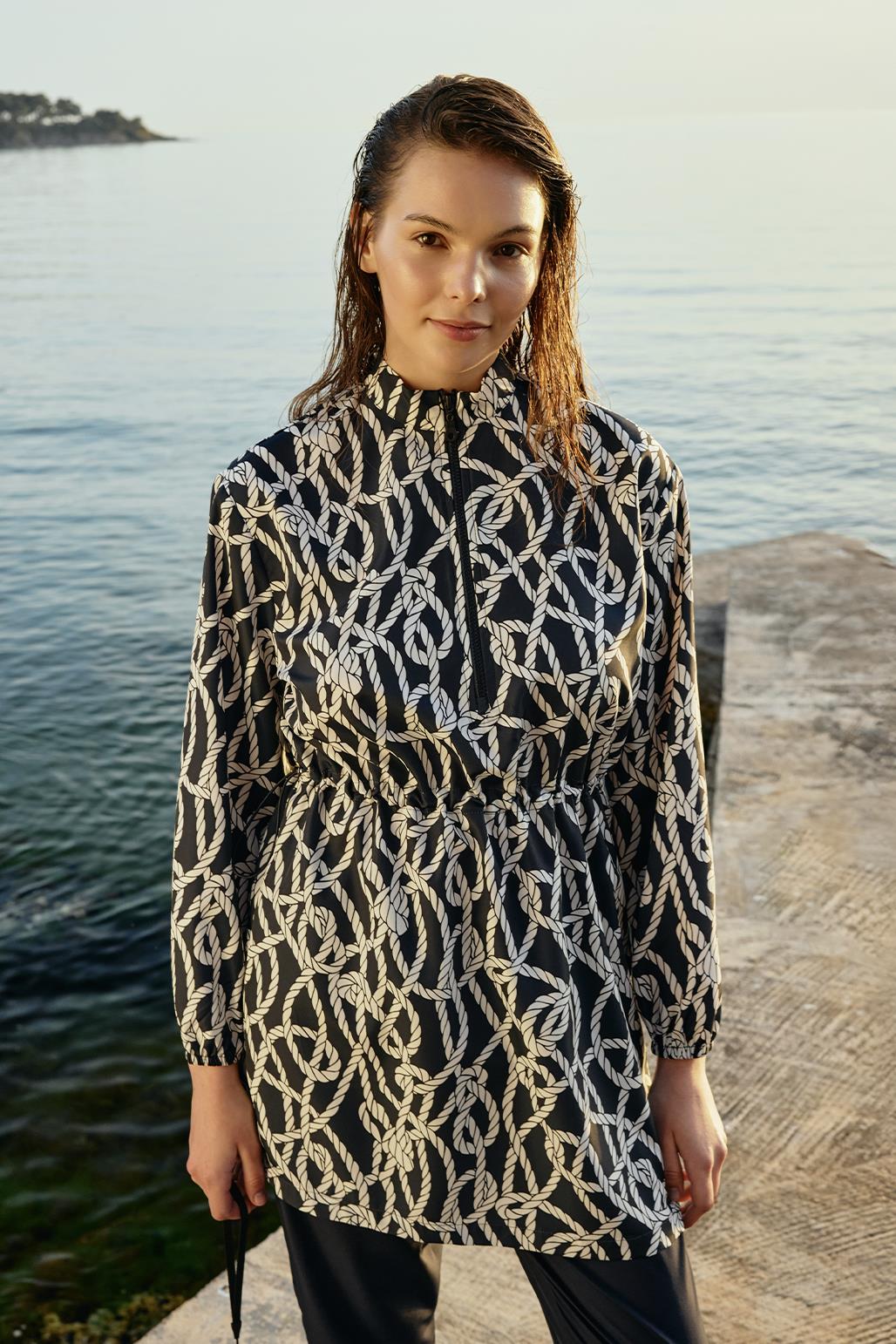 Beyaz DEsenli Tesettür İkili Mayo Takımı