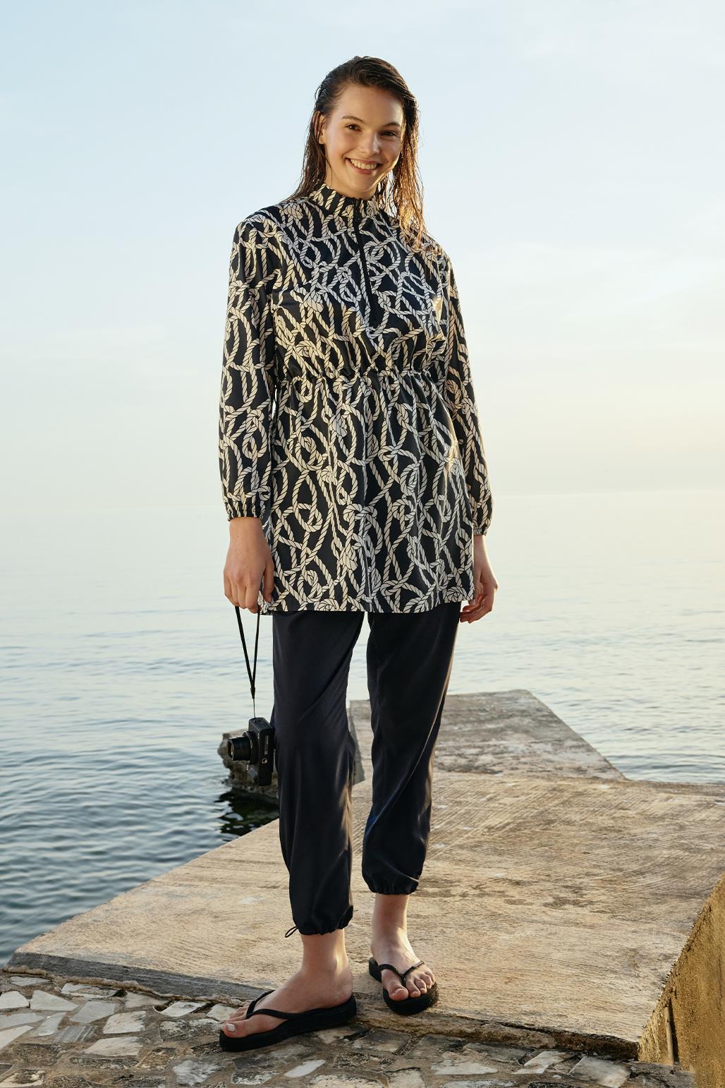 Desenli Tesettür Mayo Takımı