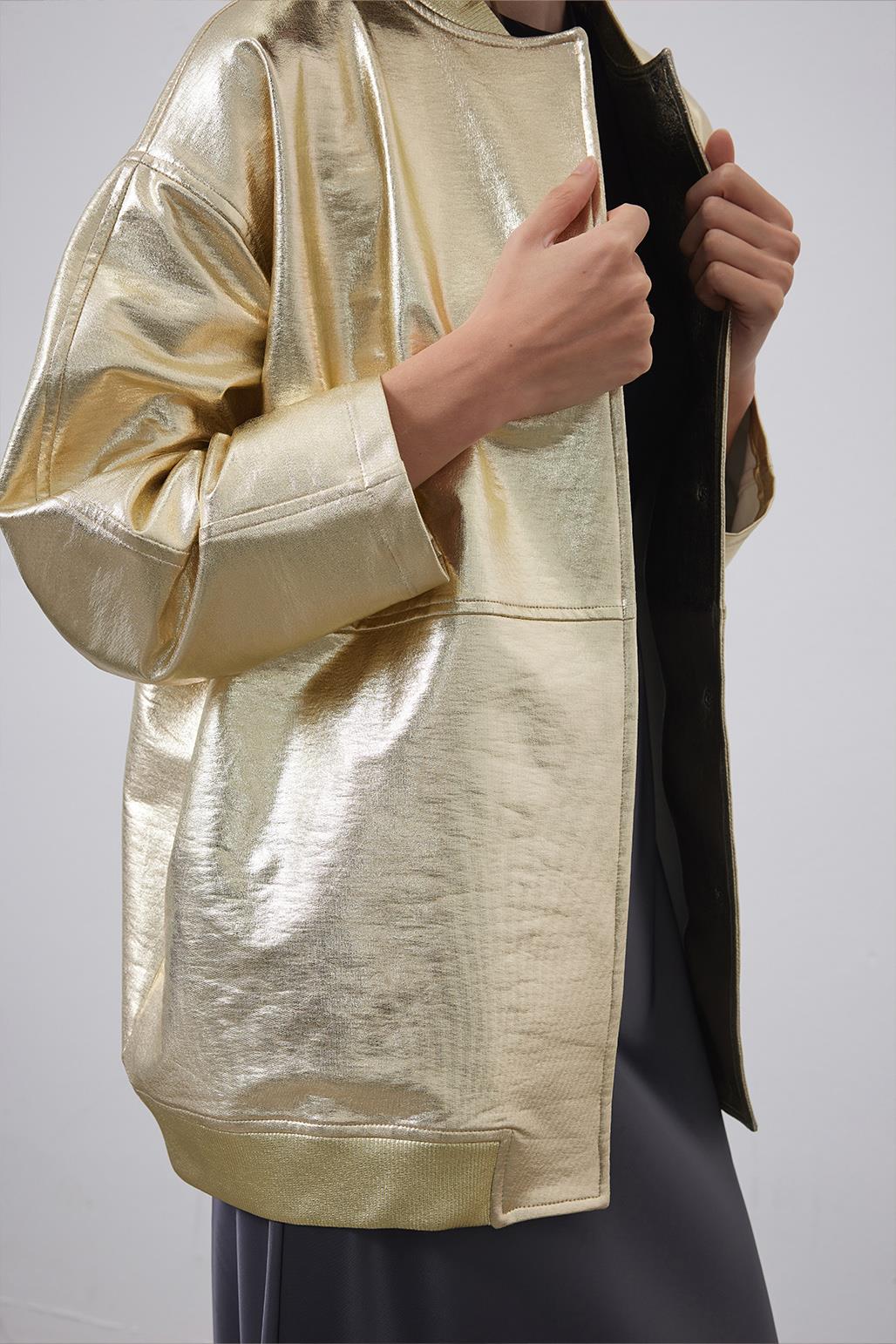Parlak Bomber Ceket Gold
