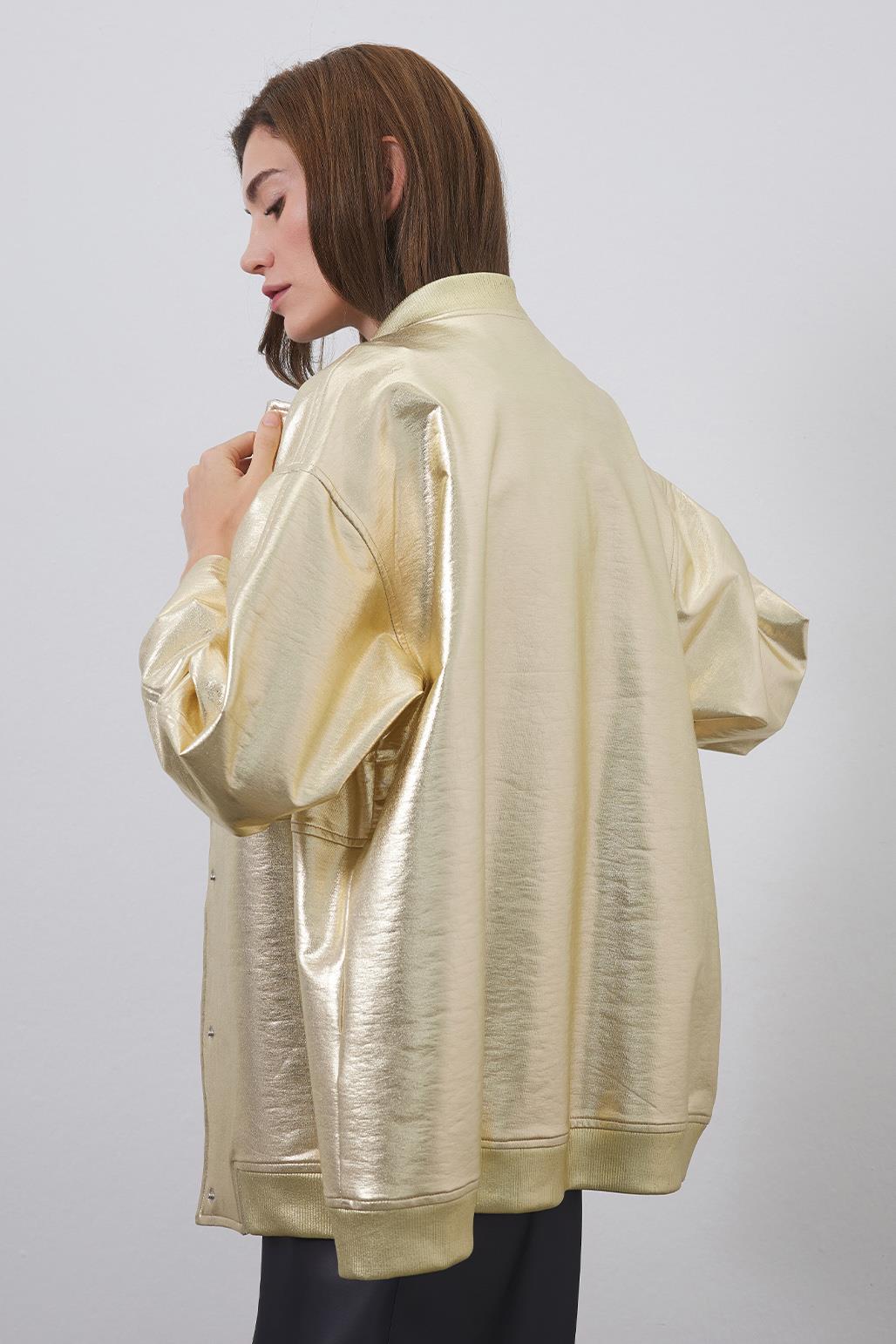 Parlak Bomber Ceket Gold