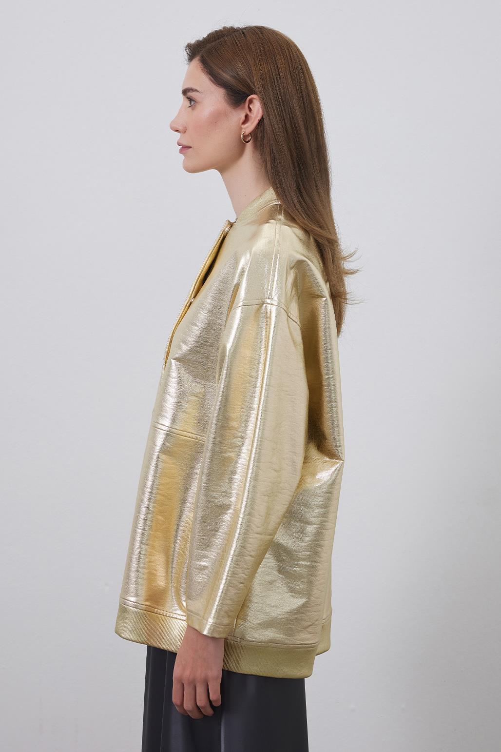 Parlak Bomber Ceket Gold