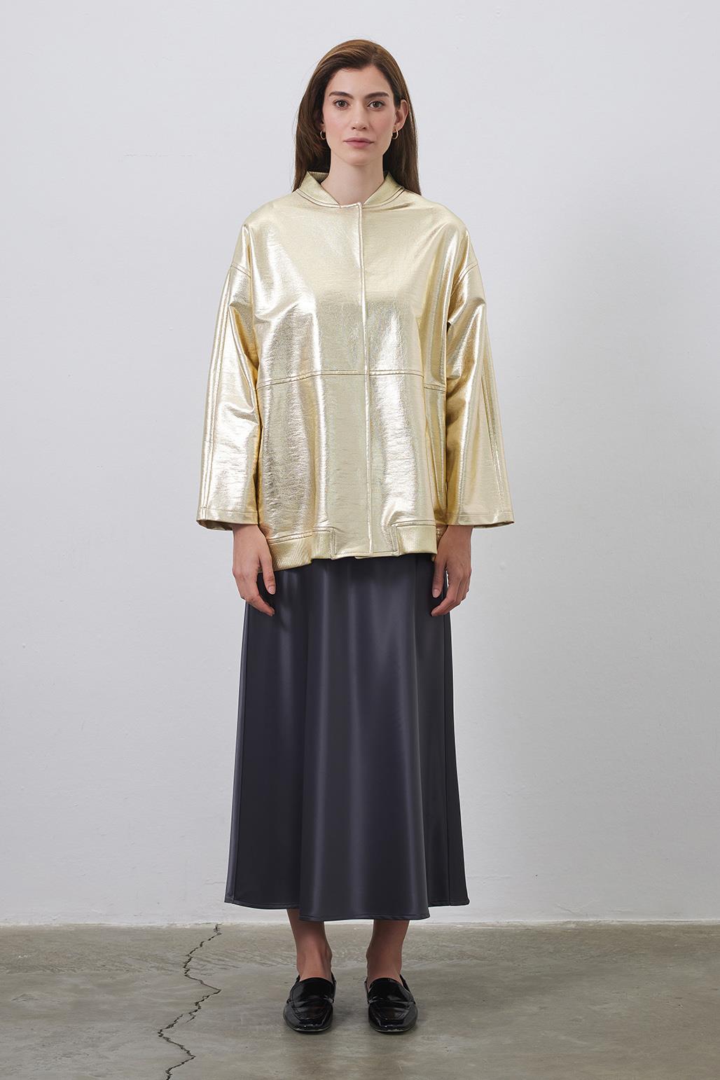 Parlak Bomber Ceket Gold