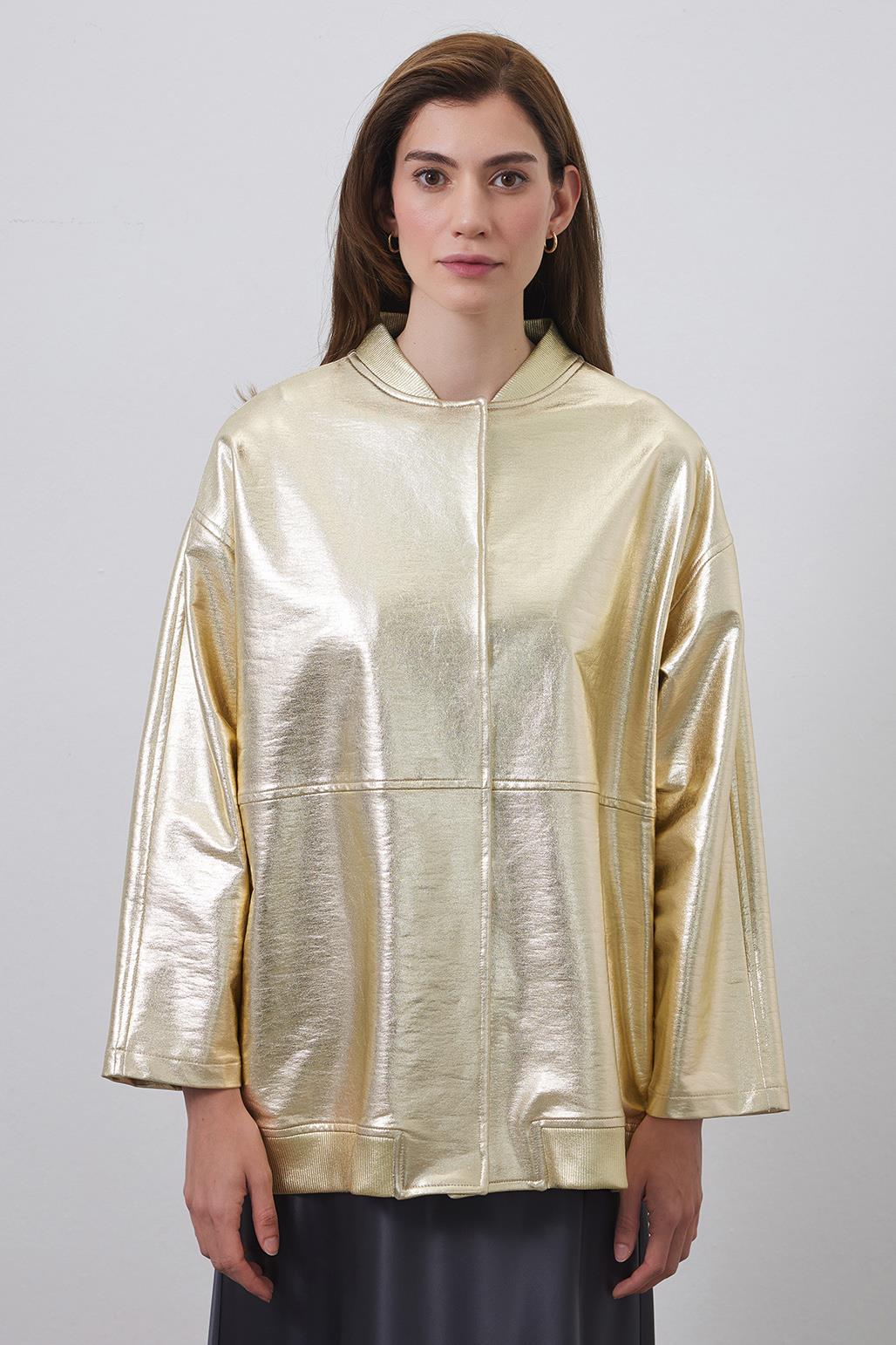 Parlak Bomber Ceket Gold