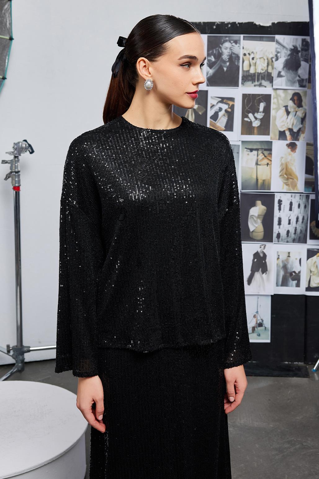 Payet İşlemeli Galia Tunik Siyah