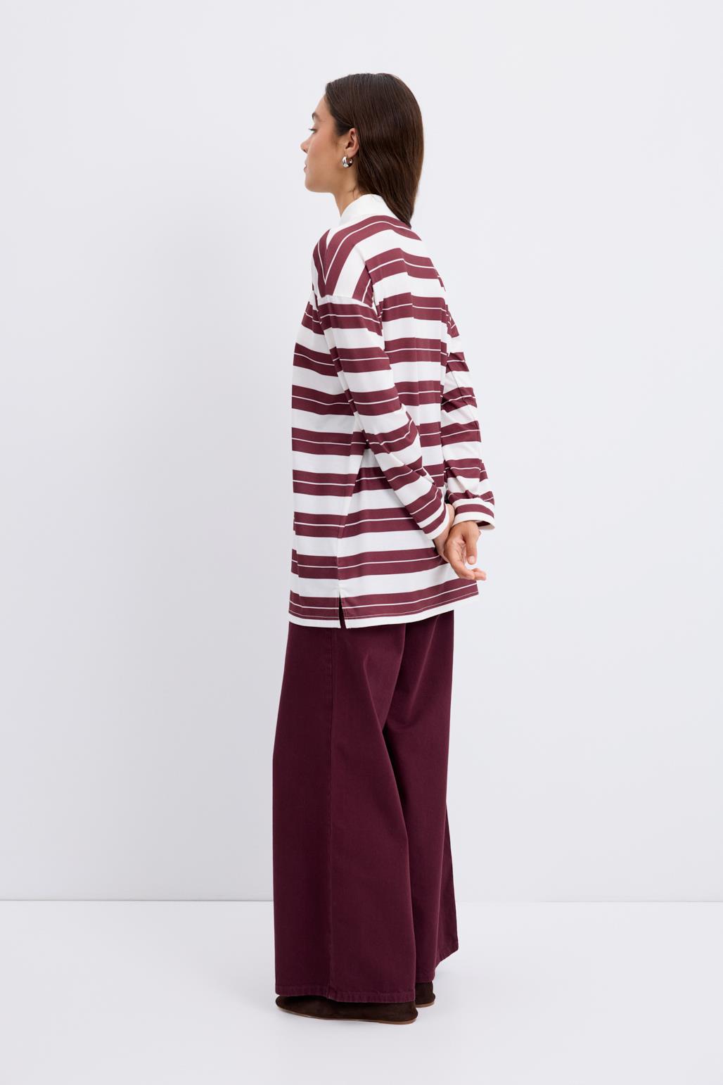 Polo Yaka Çizgili Sweatshirt Bordo