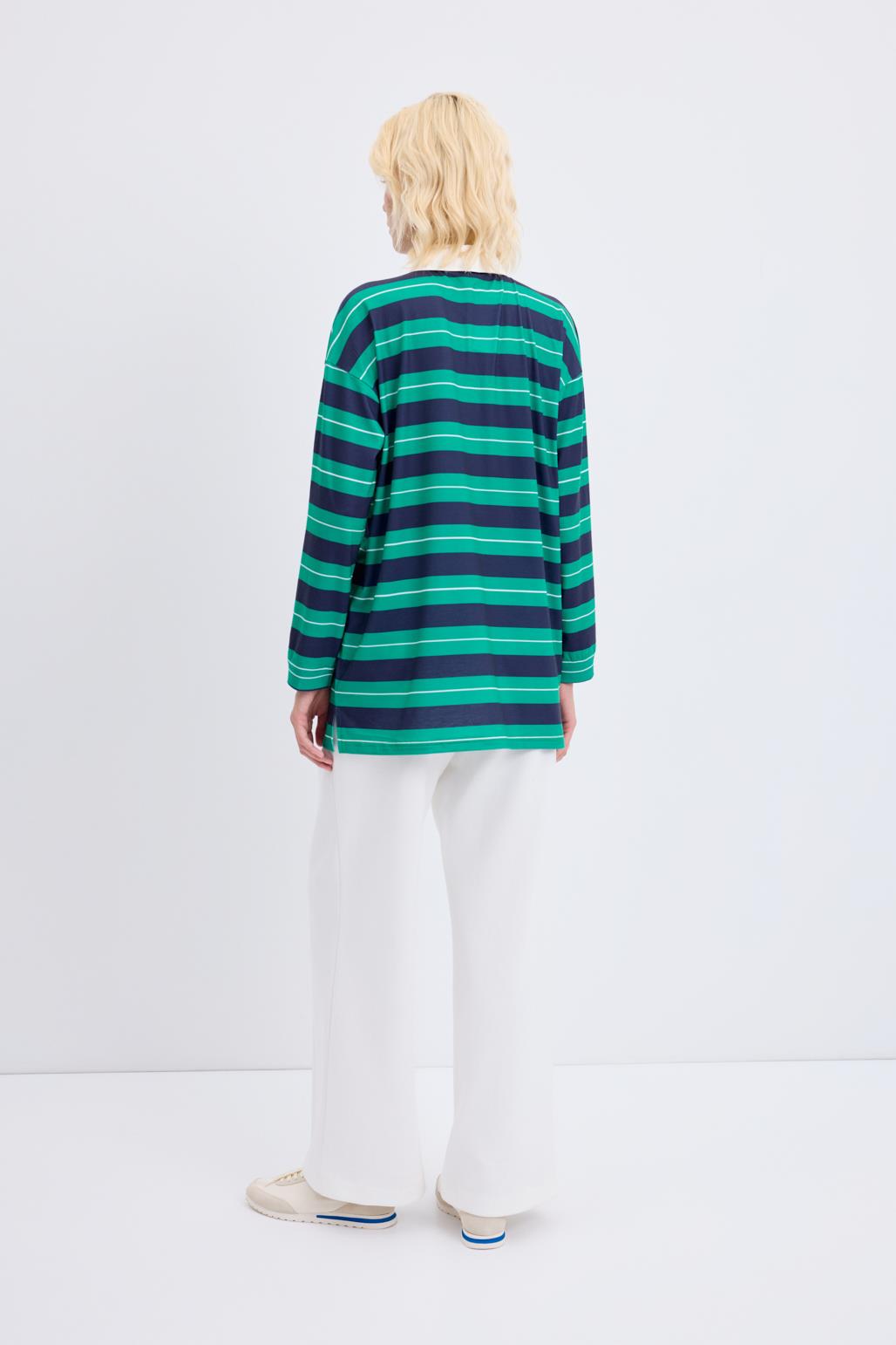 Polo Yaka Çizgili Sweatshirt Lacivert