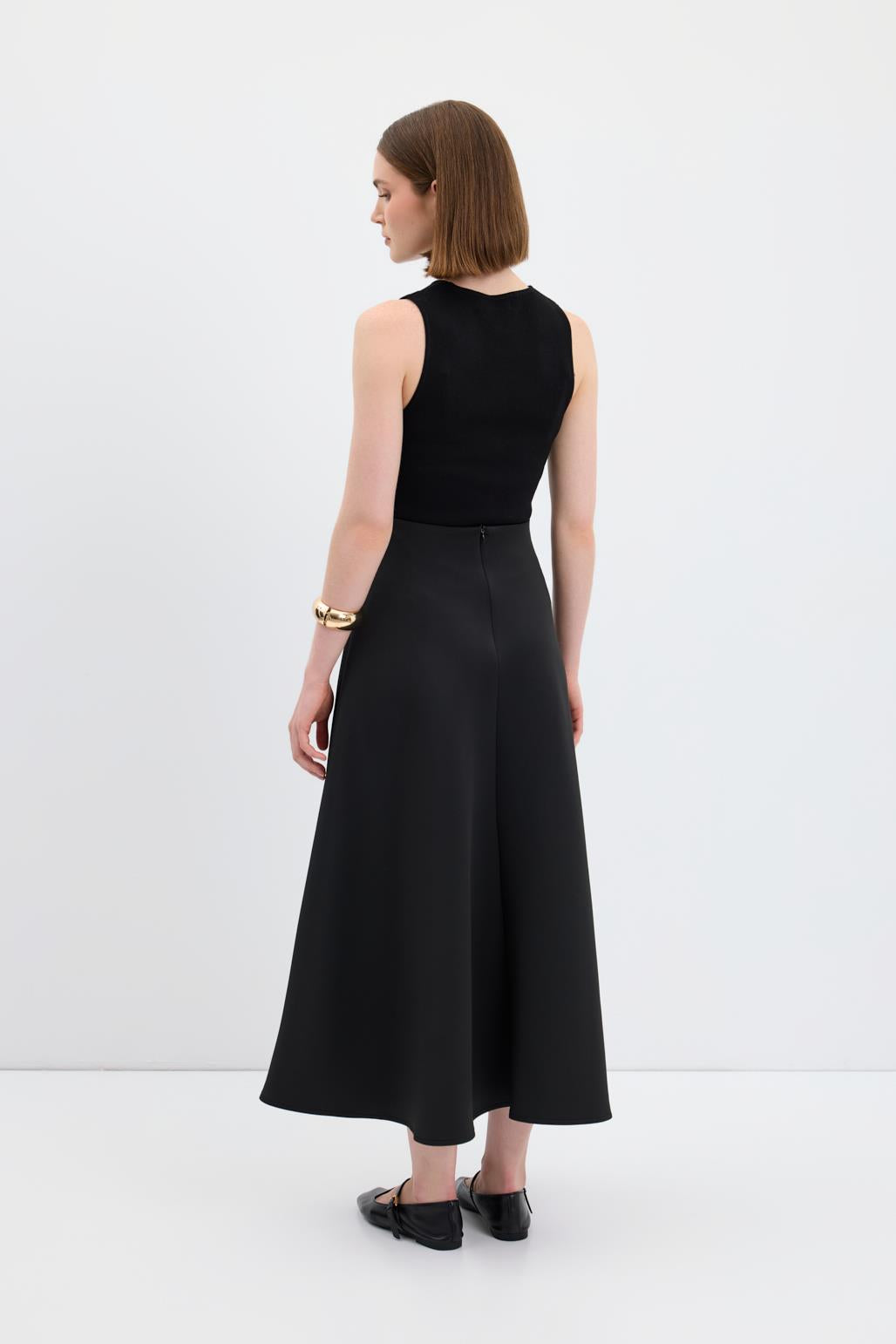 Scuba Kumaş Kloş Etek Siyah