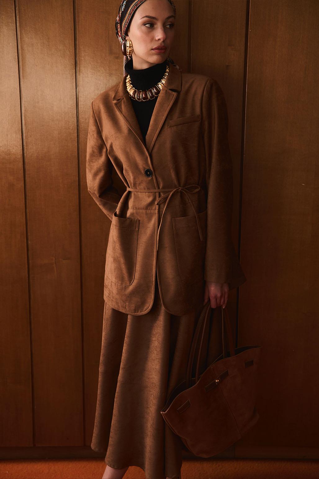 Süet Lenin Omuz Çanta Taba