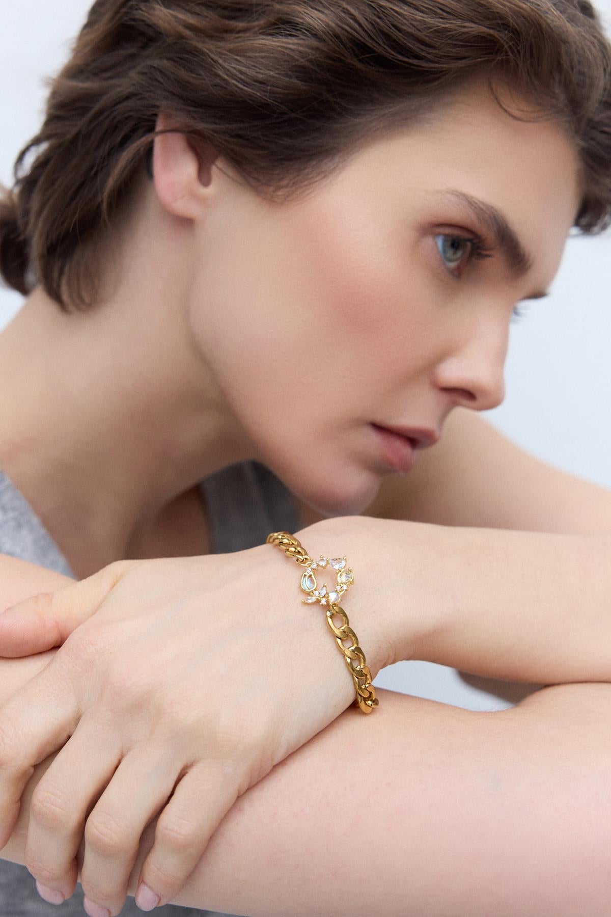 Taş Charm Zincir Bileklik Gold