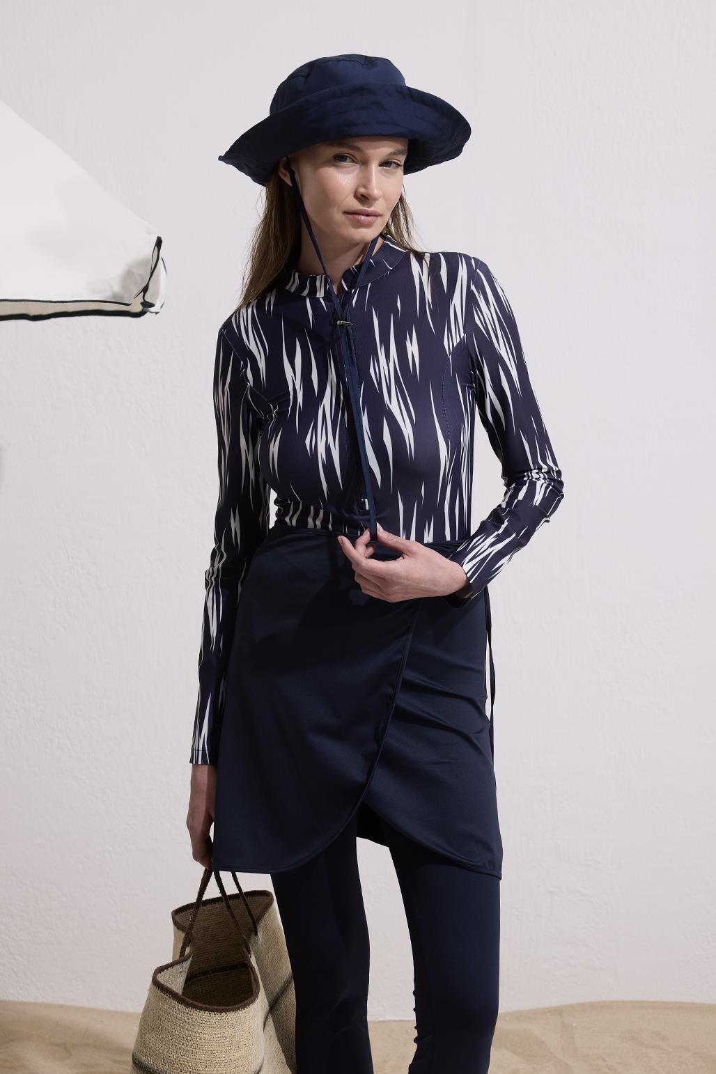 Lacivert Bağcıklı Tesettür Mayo Etek