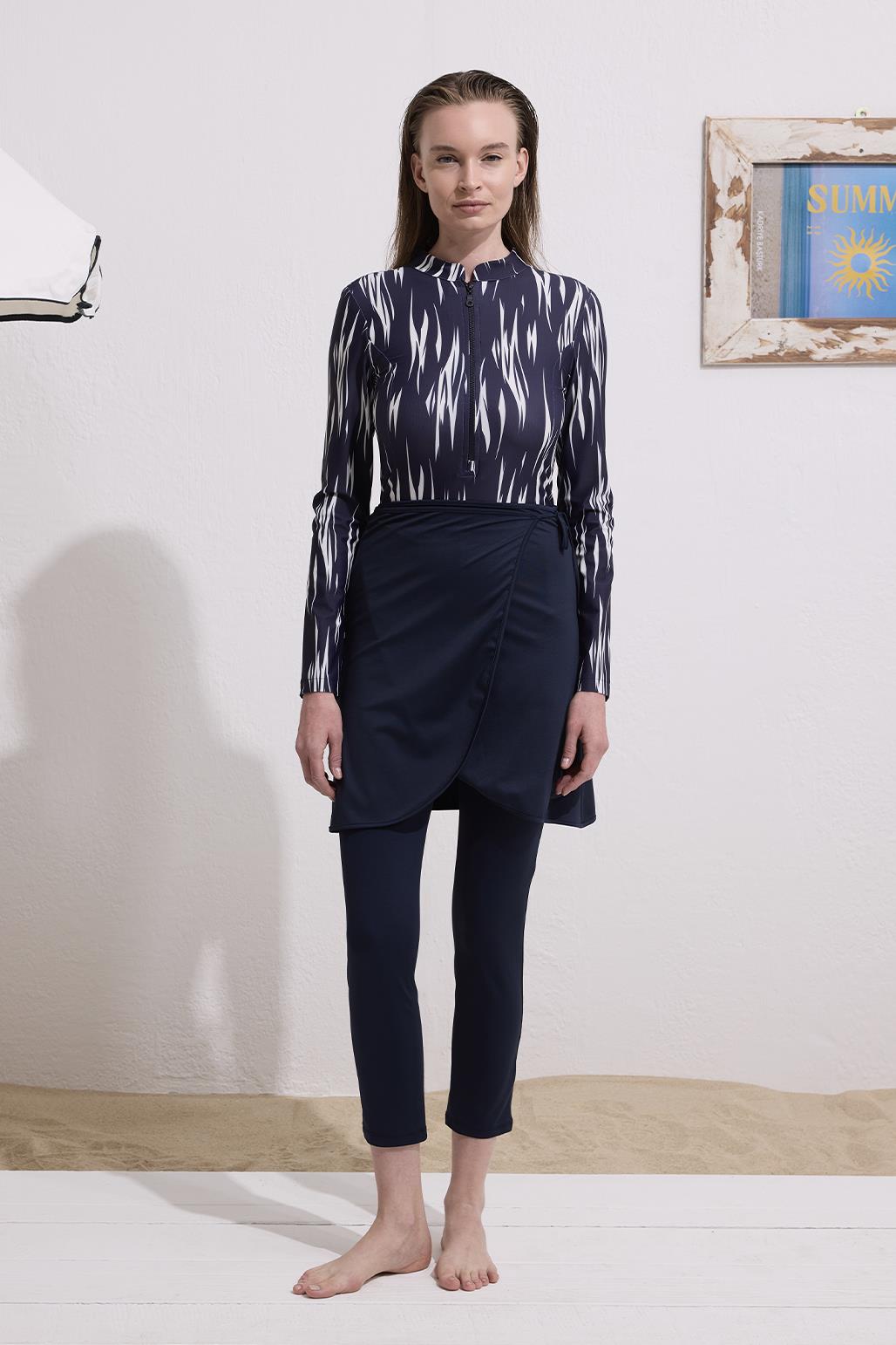 Lacivert Tesettür Bağlanabilir Mayo Etek