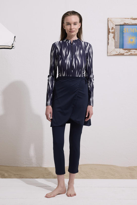 Lacivert Tesettür Bağlanabilir Mayo Etek