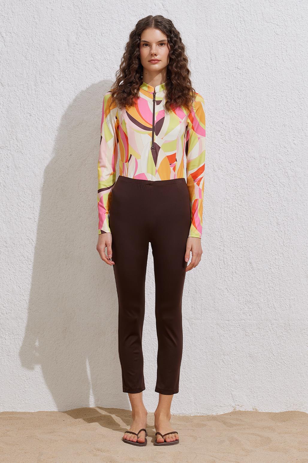 Tesettür Mayo Boru Paça Pantolon Kahve