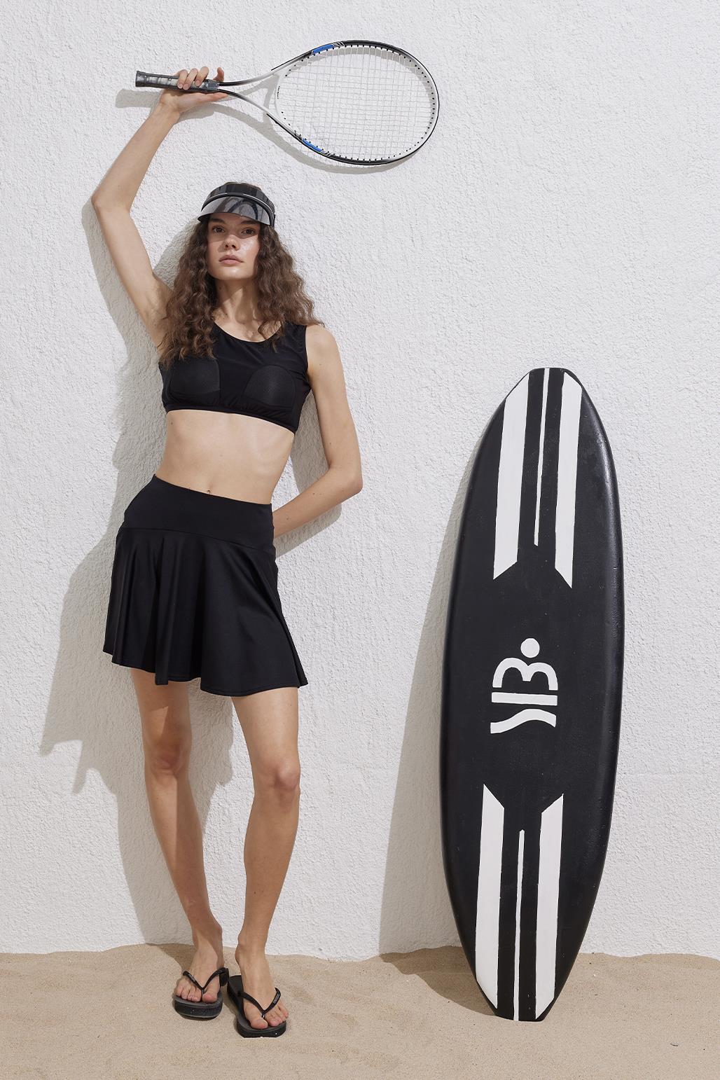 Tesettür Siyah Tenisçi Mayo Etek