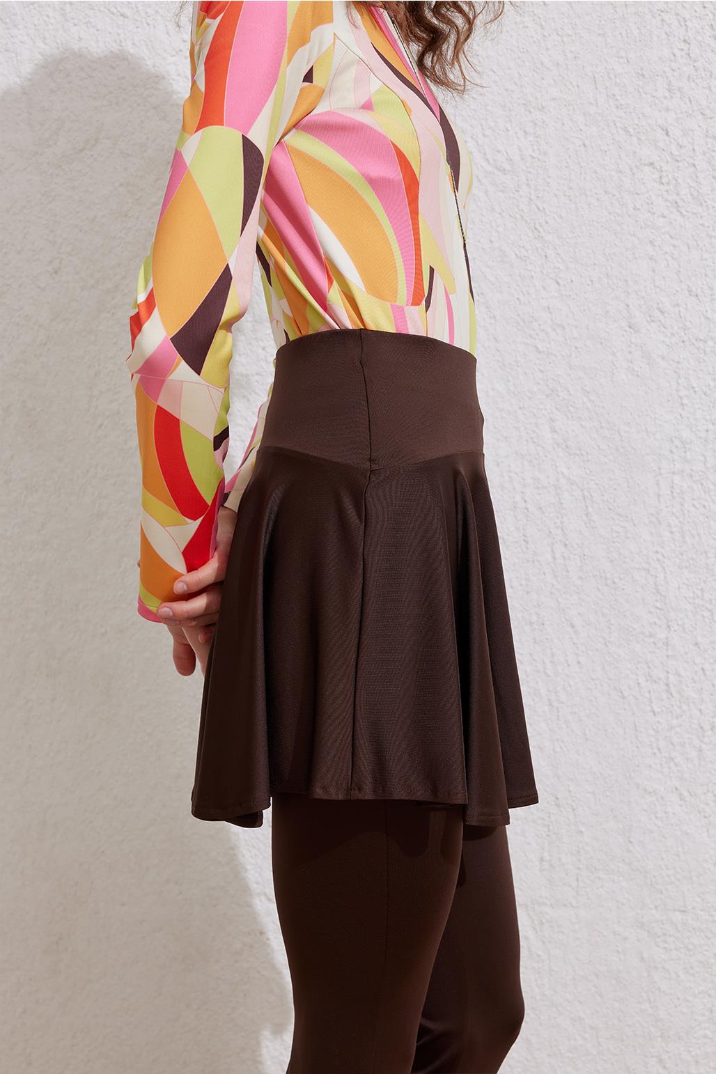 Tesettür Mayo Tenisçi Etek Kahve