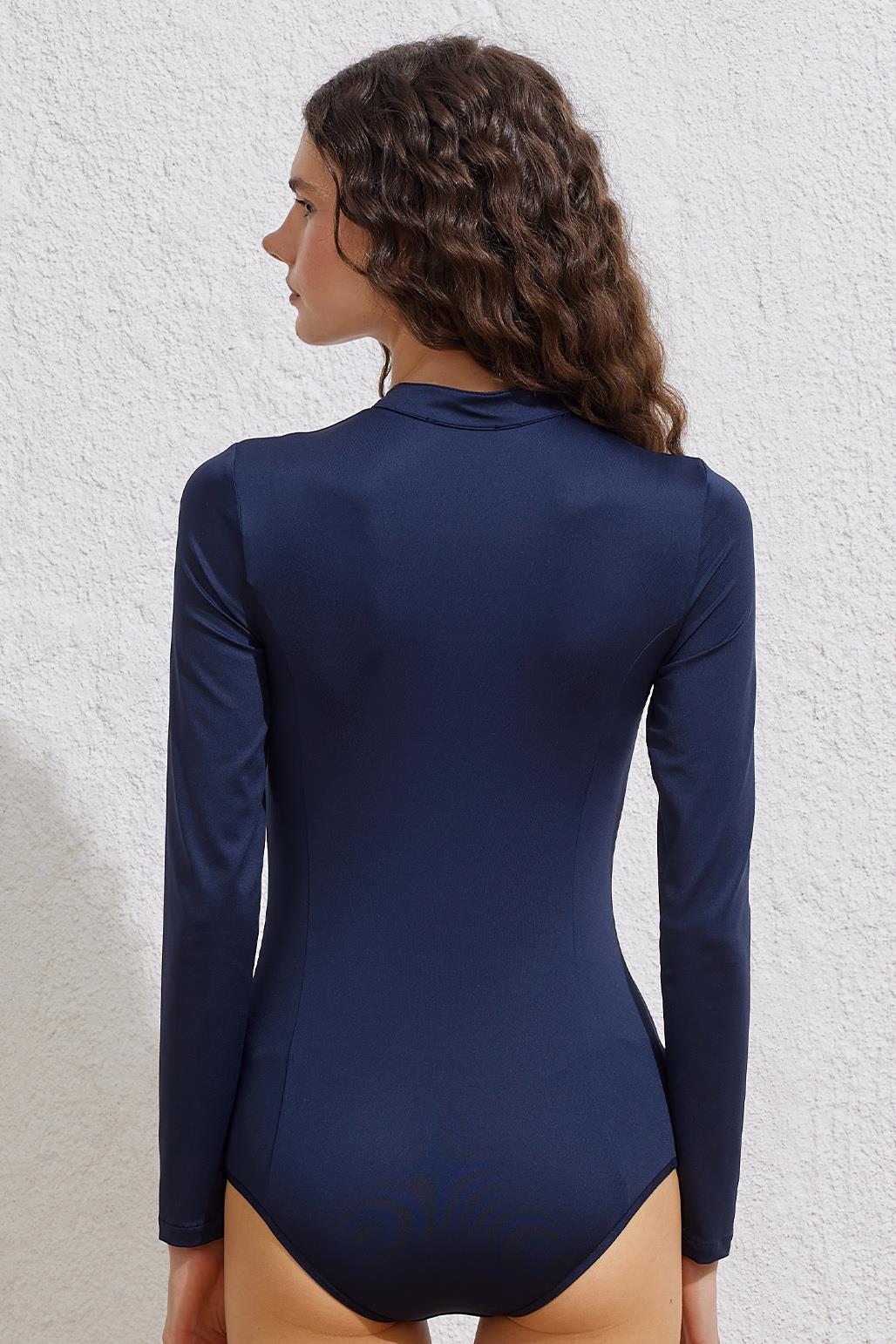 Uzun Kollu Yüzücü Mayo Lacivert