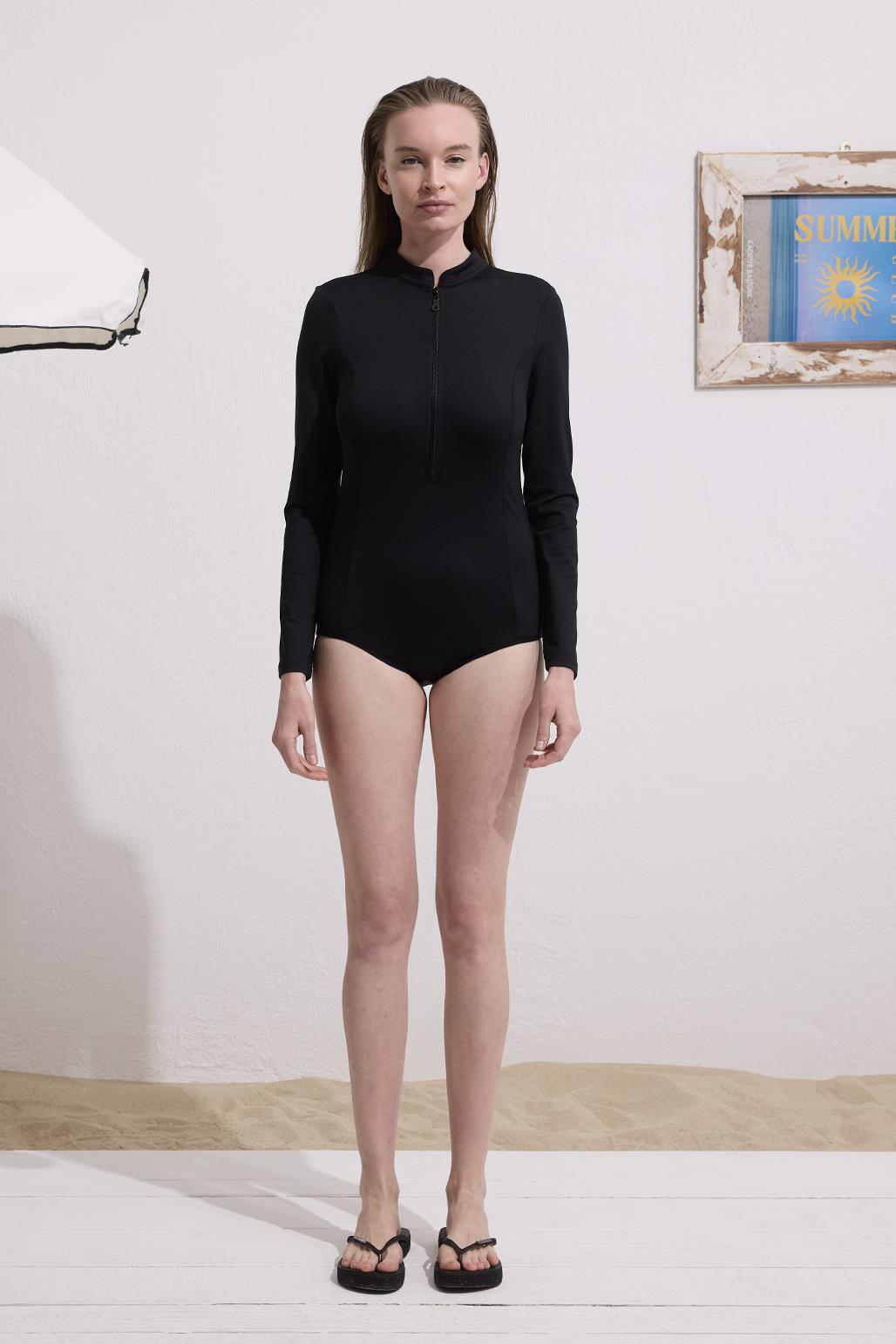 Siyah Uzun Kollu Yüzücü Mayo