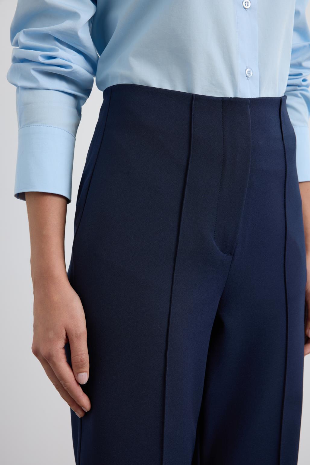 Yüksek Bel Fit Kesim Krep Pantolon Lacivert