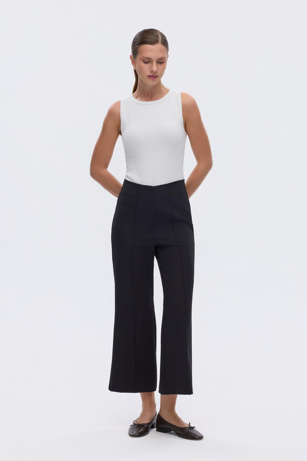 Yüksek Bel Fit Kesim Krep Pantolon Siyah