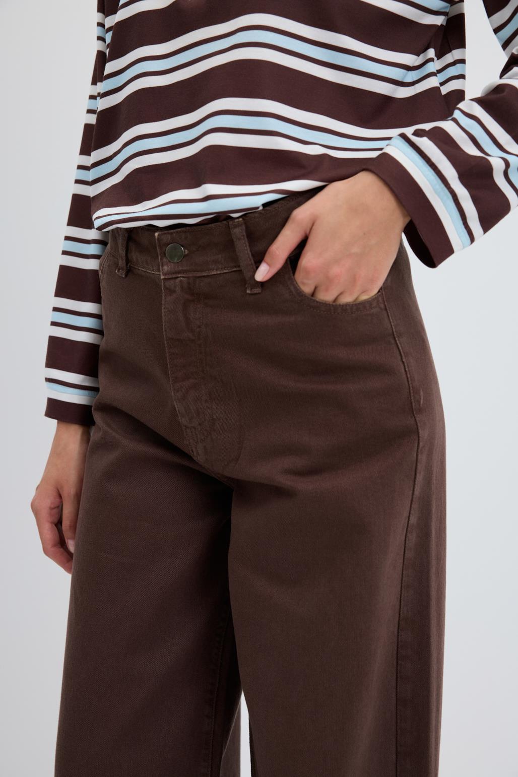 Yüksek Bel Geniş Paça Gabardin Pantolon Kahve