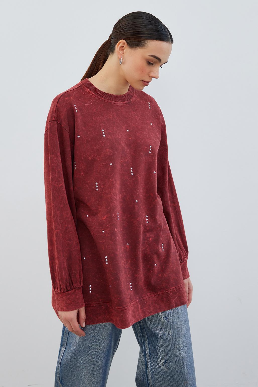 Anna Taşlı Sweatshirt Bordo