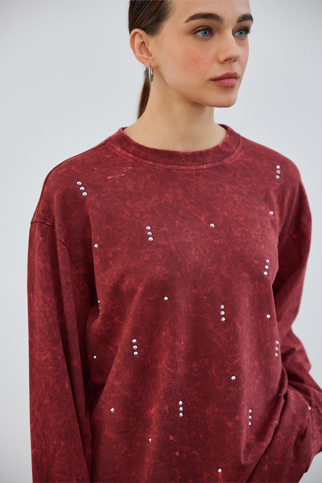 Anna Taşlı Sweatshirt Bordo