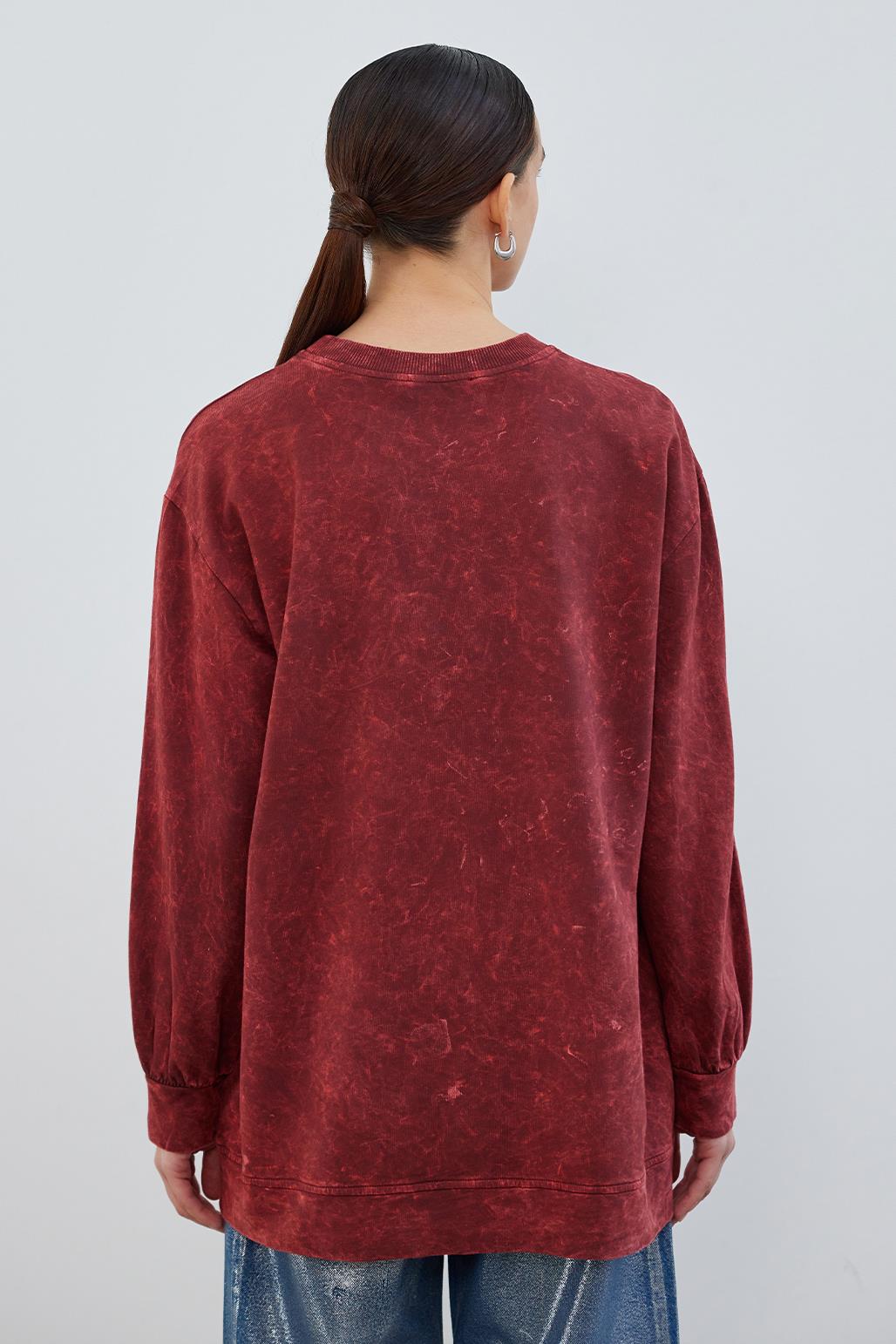 Anna Taşlı Sweatshirt Bordo