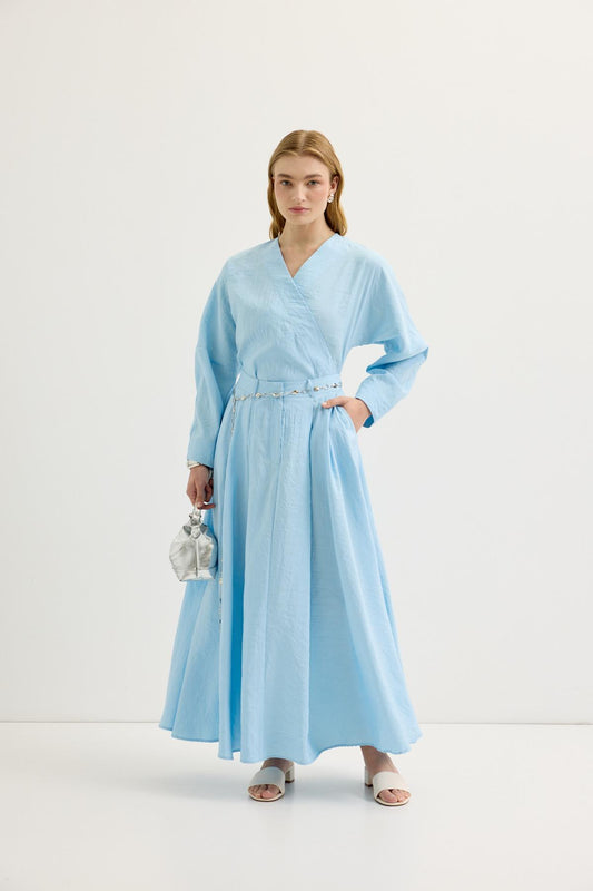 Bağlamalı Kimono Etek Takım Açık Mavi