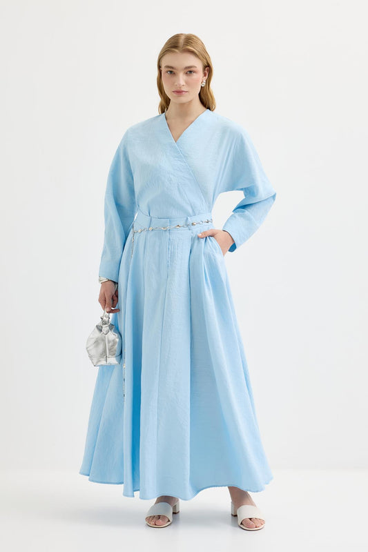 Bağlamalı Kimono Etek Takım Açık Mavi