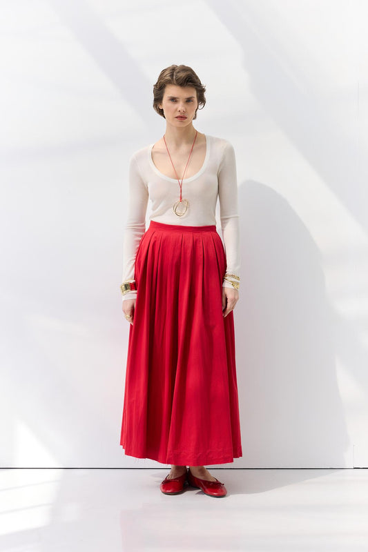 Beli Pileli Etek Kırmızı