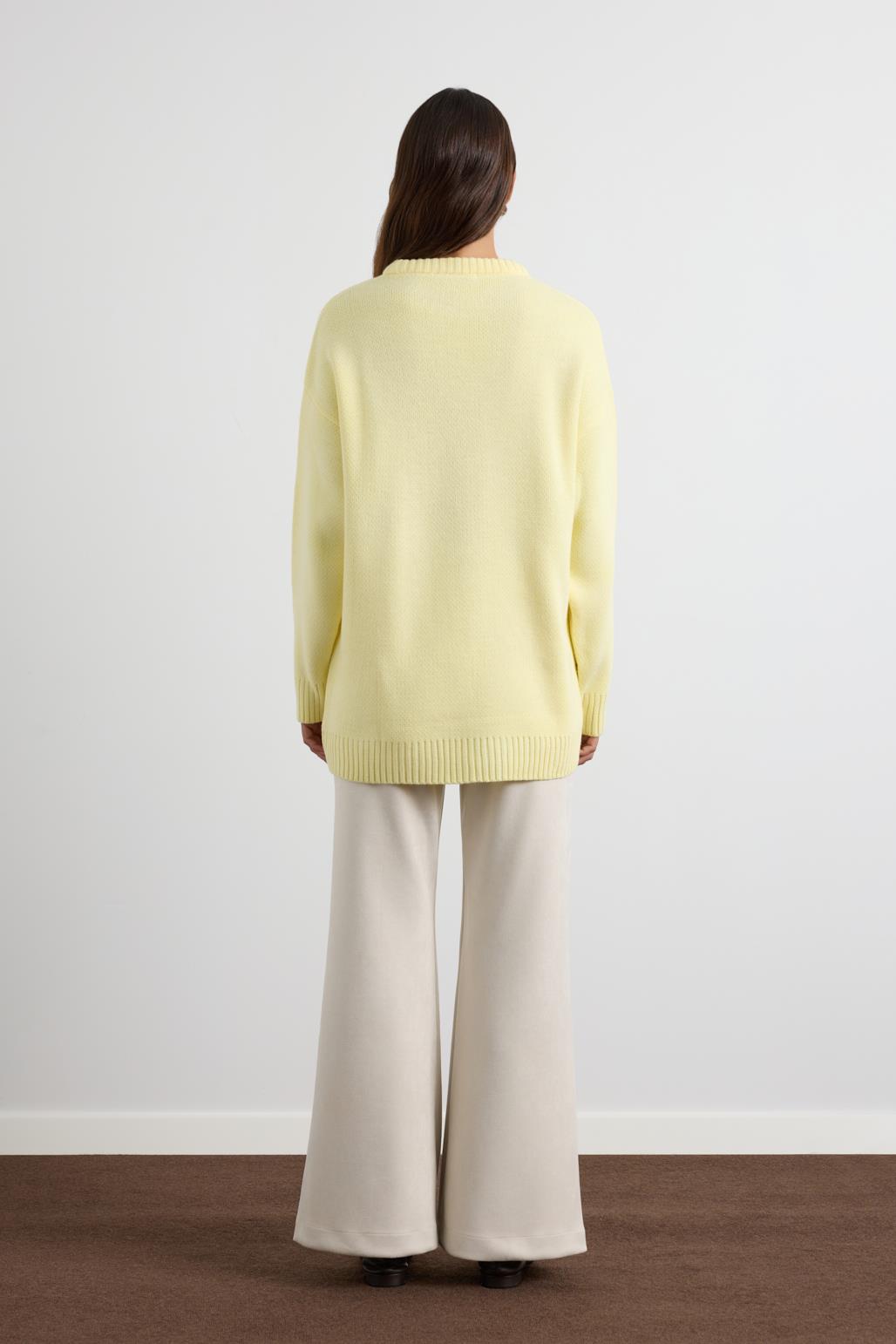 Bisiklet Yaka Basic Triko Kazak Sarı