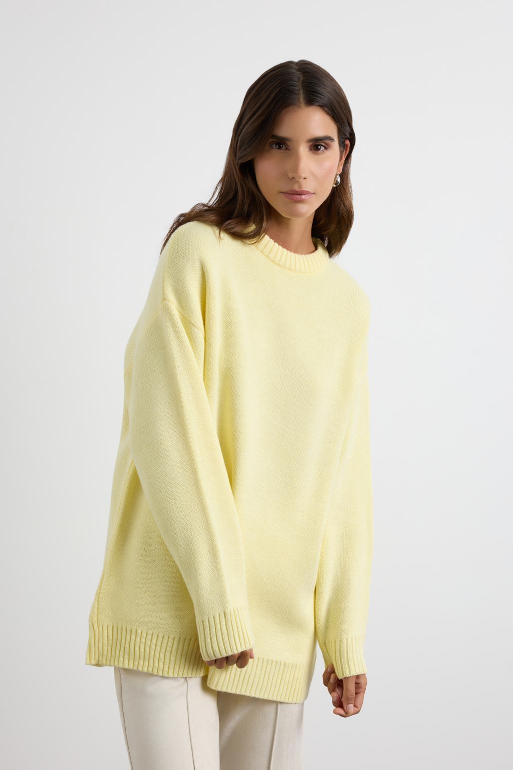 Bisiklet Yaka Basic Triko Kazak Sarı