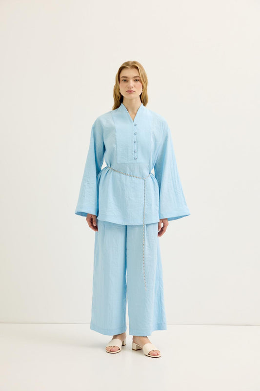 Britli Oversize Tunik Pantolon Takım Açık Mavi