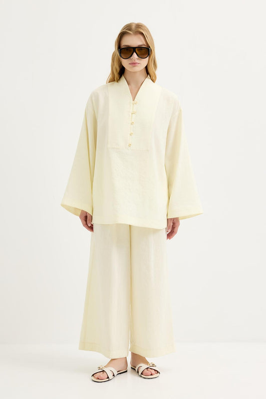 Britli Oversize Tunik Pantolon Takım Sarı