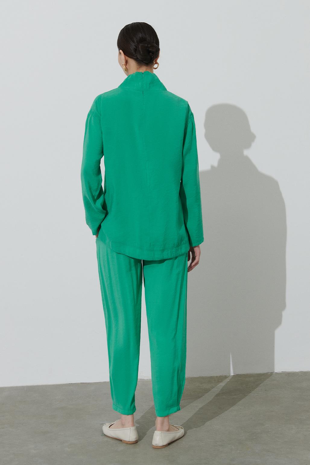 Çiçek İşleme Detaylı Tencel Tunik Pantolon Takım Yeşil