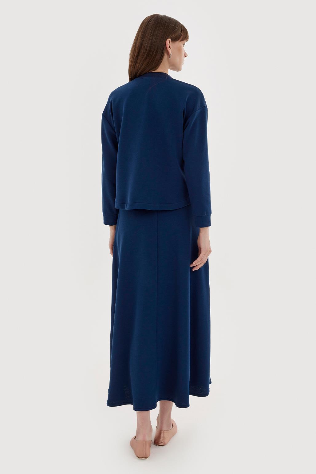 Çiçek Nakışlı Hoodie Çan Etek Takım İndigo
