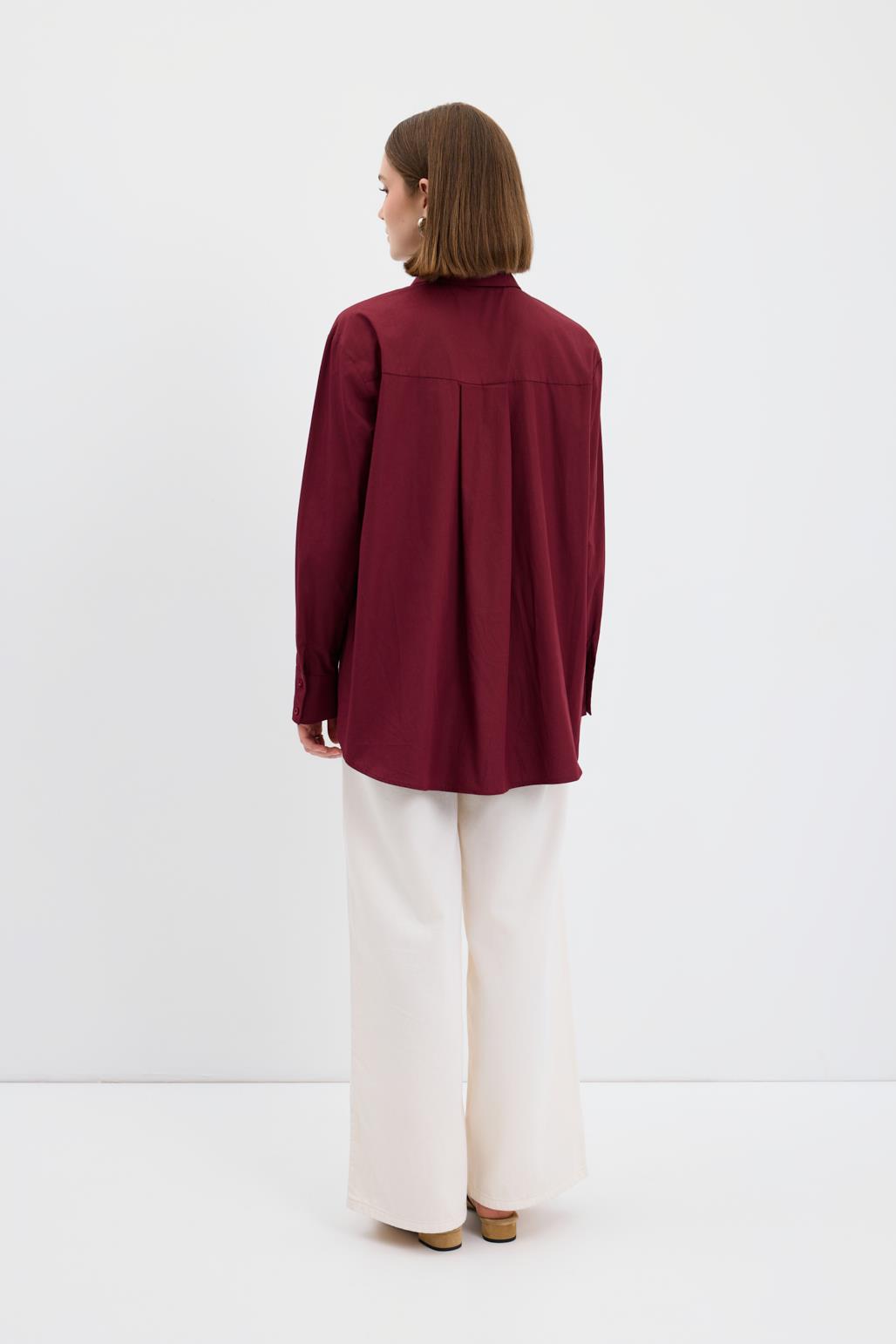 Cotton Basic Gömlek Bordo