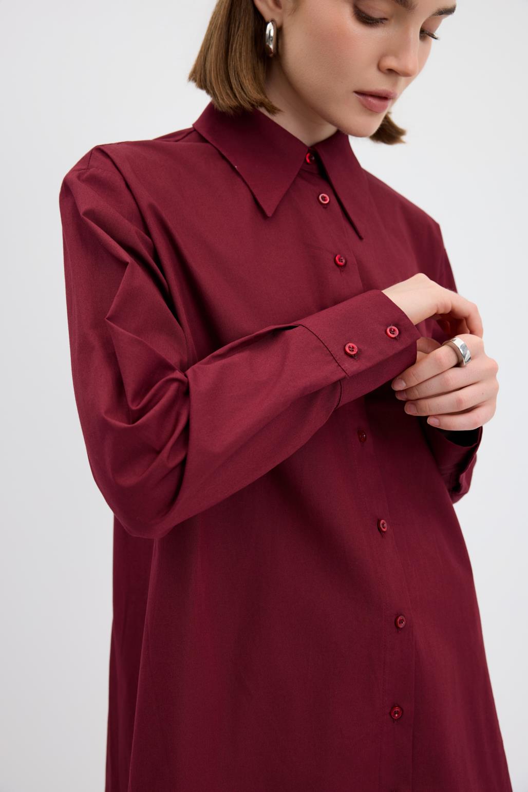 Cotton Basic Gömlek Bordo