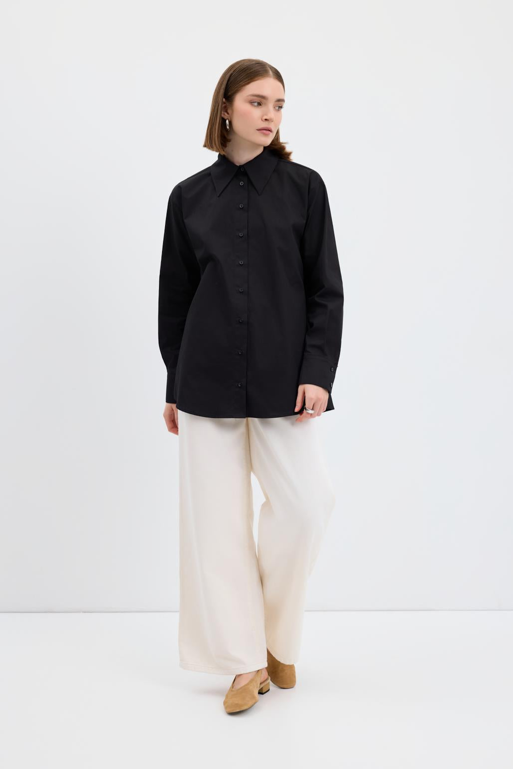 Cotton Basic Gömlek Siyah