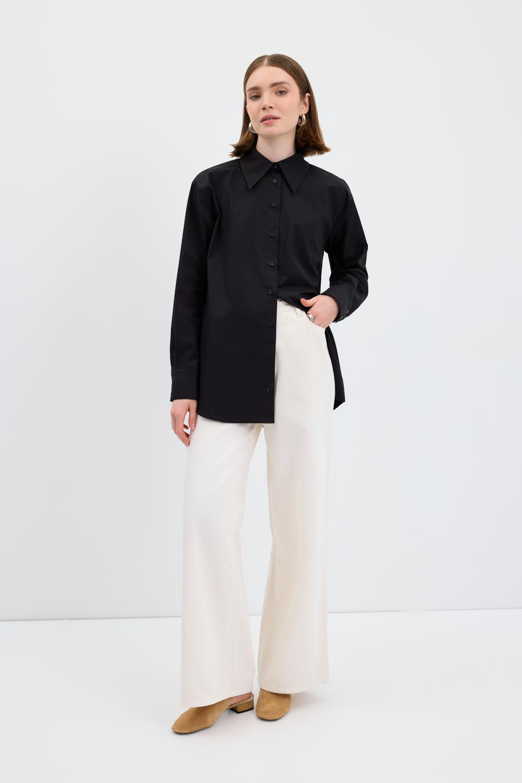 Cotton Basic Gömlek Siyah