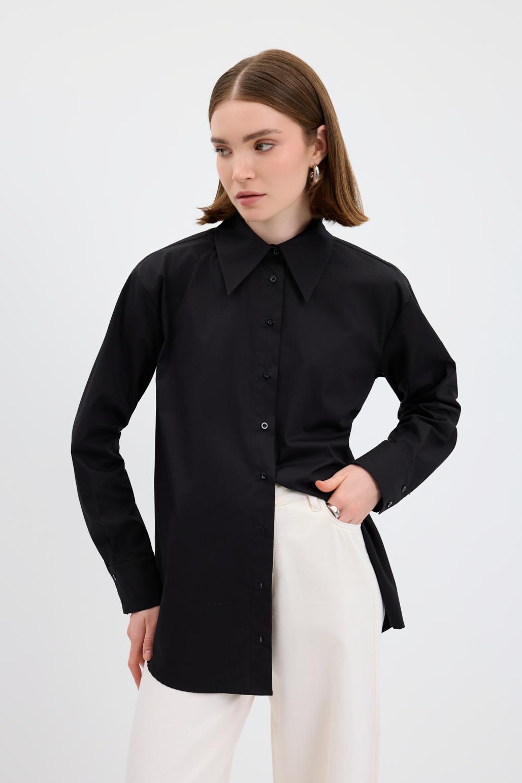 Cotton Basic Gömlek Siyah