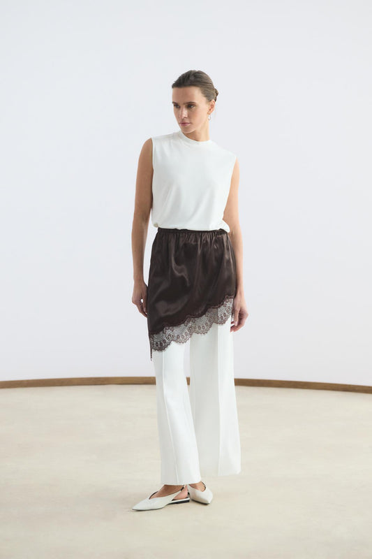 Dantel Şeritli Etek İçlik Kahverengi