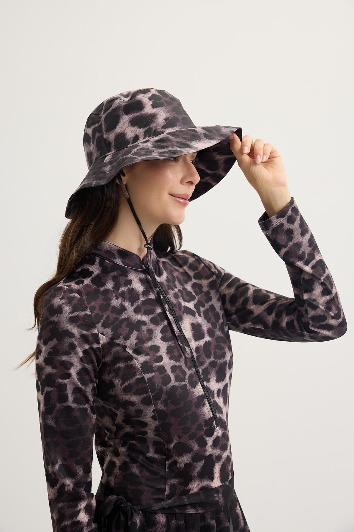 Desenli Bağlanabilir Bucket Şapka Leopar