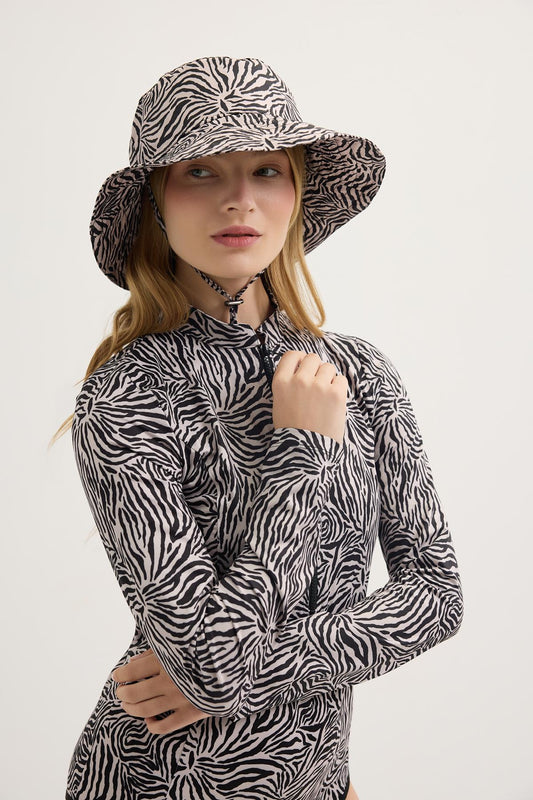 Desenli Bağlanabilir Bucket Şapka Zebra