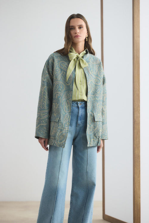 Desenli Jakar Bomber Ceket Uçuk Mavi